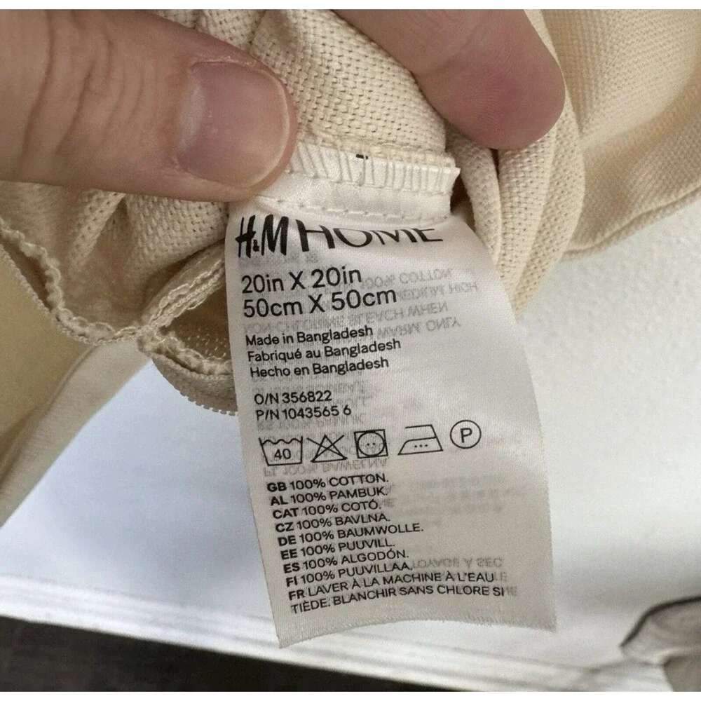 H&M‎ Home Cream Pillow Cover 20x20 Recycled Cotton Neutral Pillow Case New